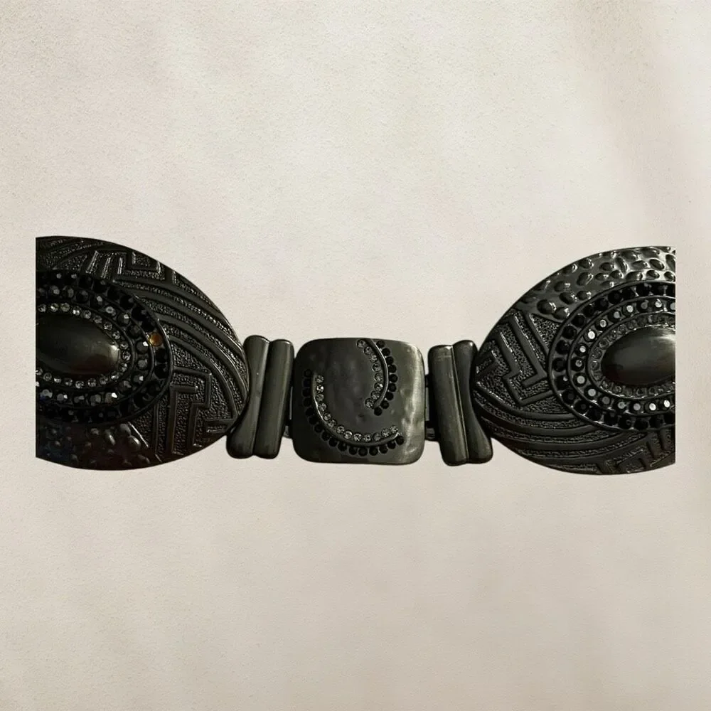 Chico’s Gun Metal Black & Silver Rhinestone Link Belt One Size